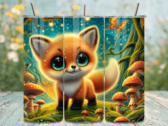 Download Big-Eyed Baby Fox in Mushrooms Tumbler - Fox Collection