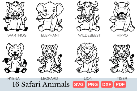 Download Cute Safari Animals Brushing Teeth SVG - Brush Collection