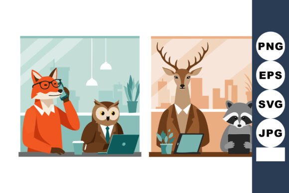 Download Fox and Owl Business Animals Working on - Fox Collection