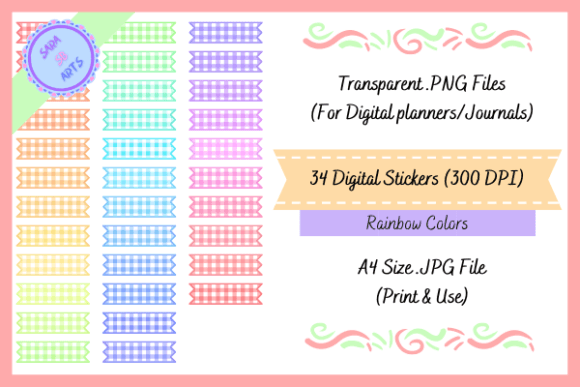 Download Cute Rainbow Gingham Washi Tapes Sticker - Tape Collection