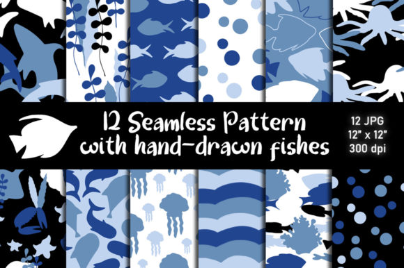 Download 12 Fish Seamless Pattern. Digital Paper. - Premium Resources