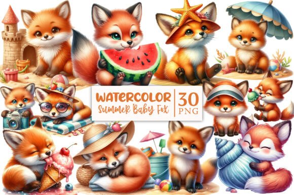 Download Cute Summer Baby Fox Clipart - Fox Collection