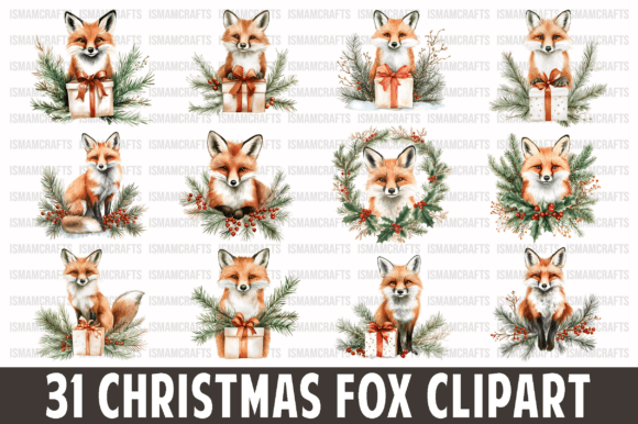 Download Christmas Fox Watercolor Clipart Bundle - Fox Collection