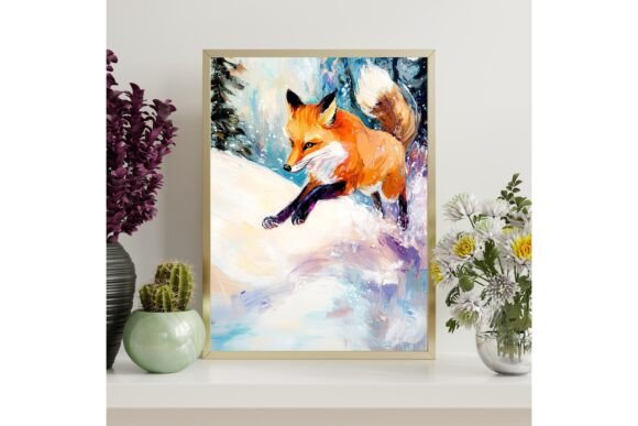 Download Leaping Snow Fox Printable Wall Art - Fox Collection