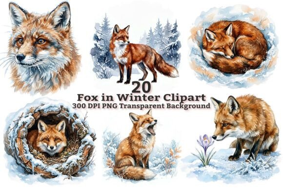 Download Winter Fox in Snow Clipart Bundle PNG - Fox Collection