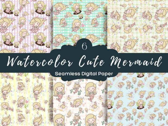 Download Watercolor Cute Mermaid Patterns Seamles - Premium Resources