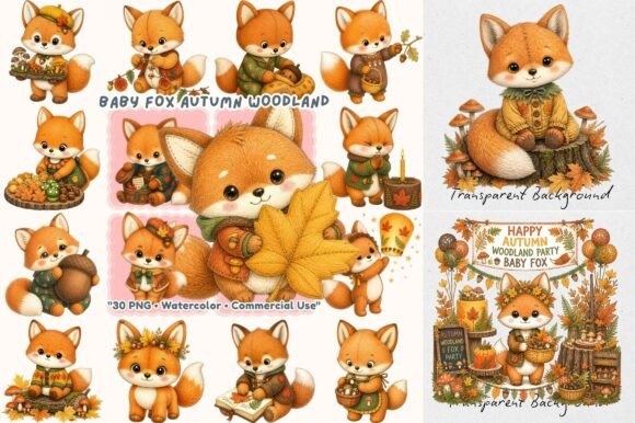 Download Autumn Woodland Baby Fox Watercolor - Fox Collection