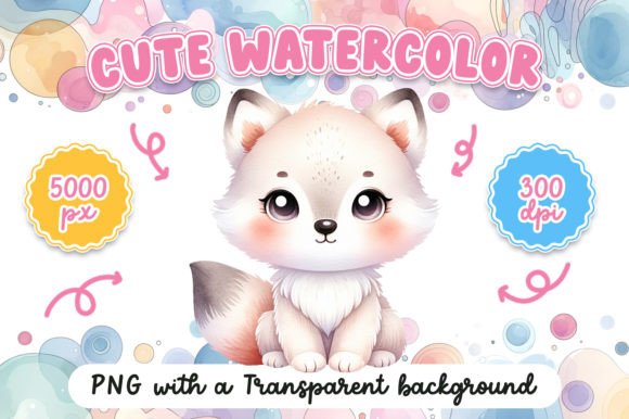 Download Cute Watercolor Arctic Fox - Fox Collection